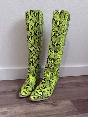 Neon Snake Print Knee High Boots | 8.5